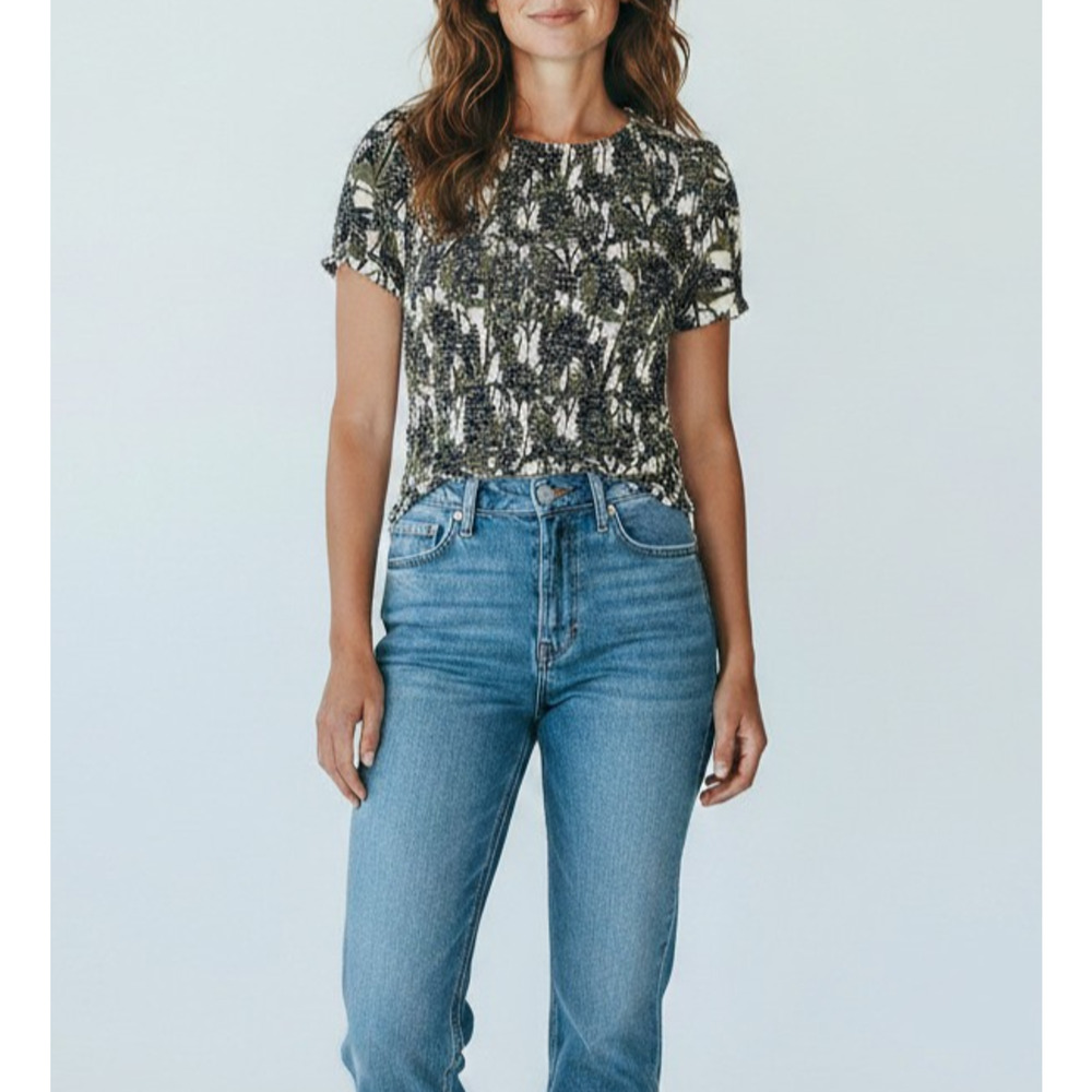 A8 NWT ME+EM Silhouette 100% Cotton Aster Printed Smock Cropped Top Size US 6